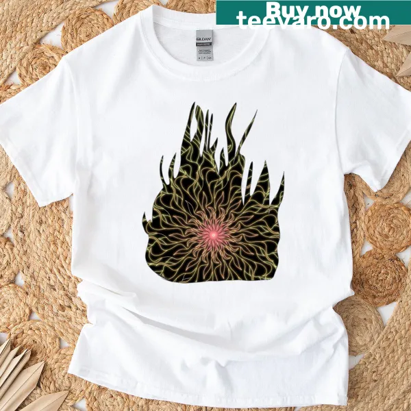 Bold t-shirt featuring a graphic of neon flames.