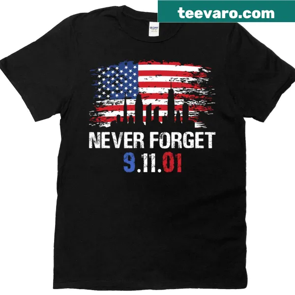 American flag graphic honoring September 11 on a memorial shirt