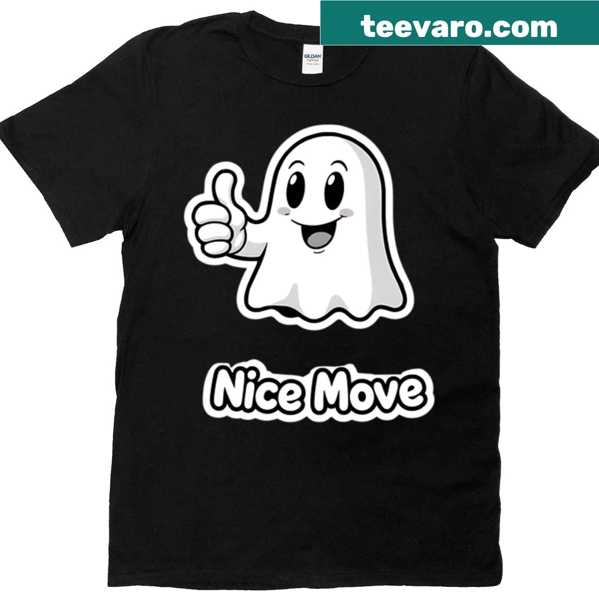 Cartoon ghost giving thumbs up on a t-shirt — on a men's t-shirt