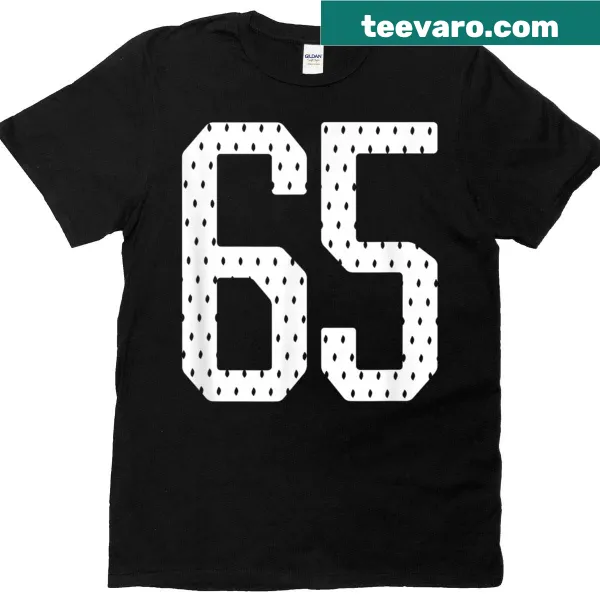 Sports team jersey style t-shirt featuring the number 65.