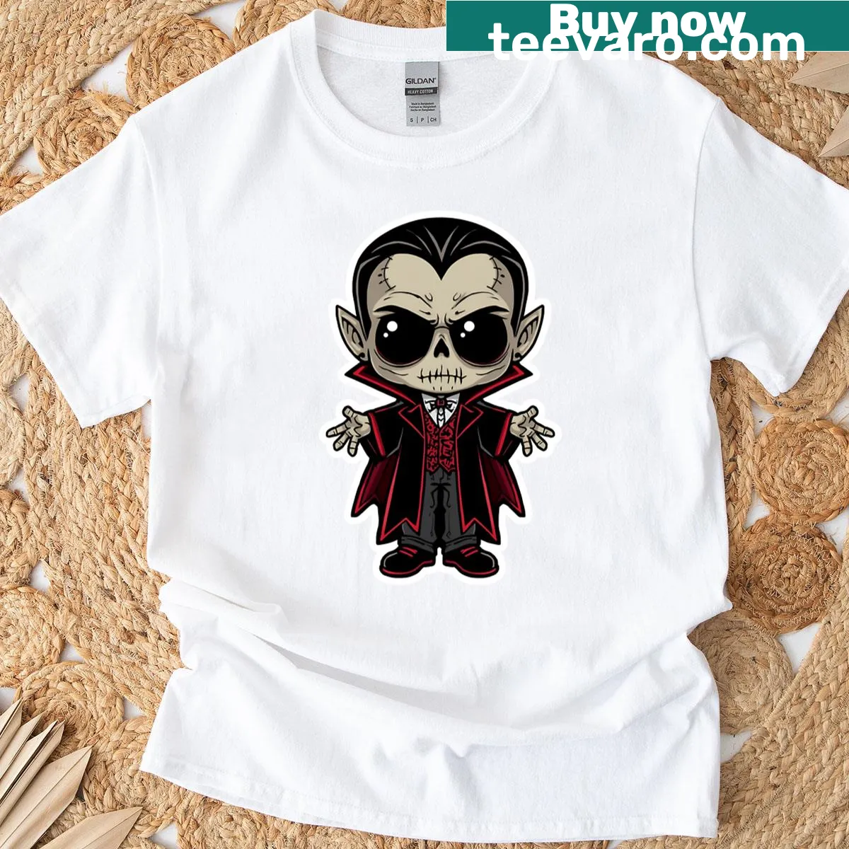 Demon horn girl in gothic forest art on oversized t-shirt. — on a men's t-shirt
