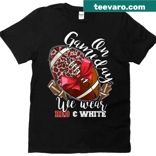 School spirit football t-shirt in red and white