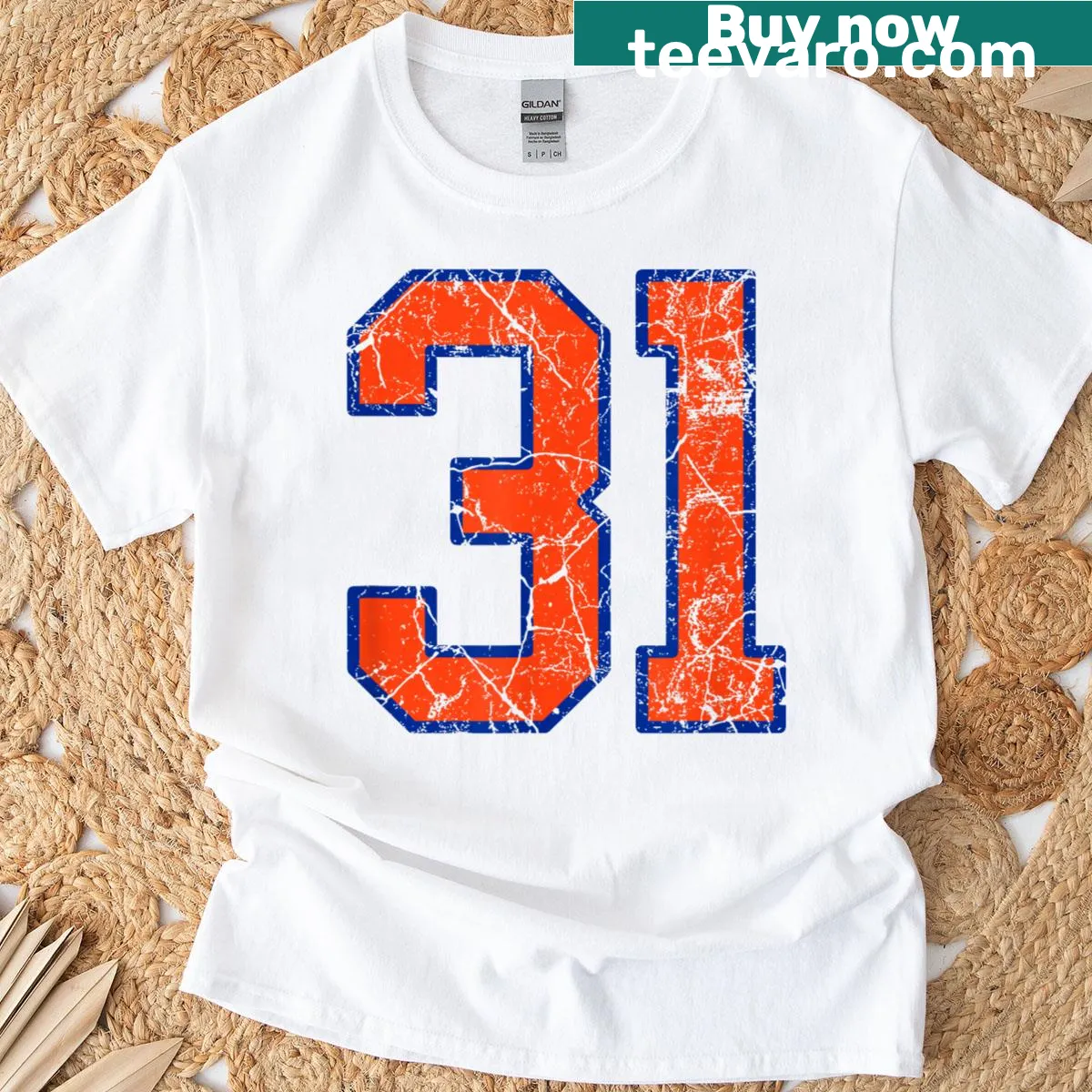 Sports T-shirt featuring the number 31 in a jersey style design. — on a men's t-shirt