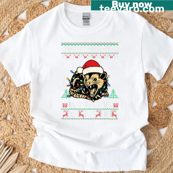 Funny t-shirt featuring a festive possum design and humorous text