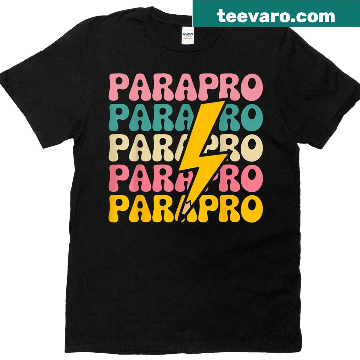 T-shirt celebrating paraprofessional teachers with clear text — on a men's t-shirt