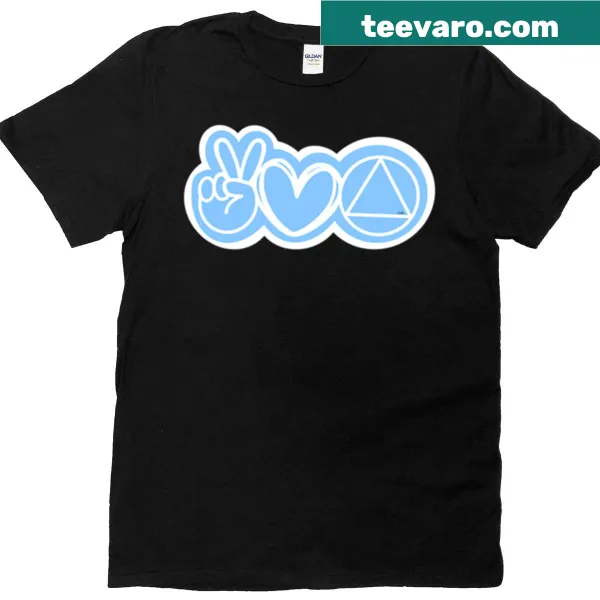 Typographic t-shirt with the text Peace Love Serenity