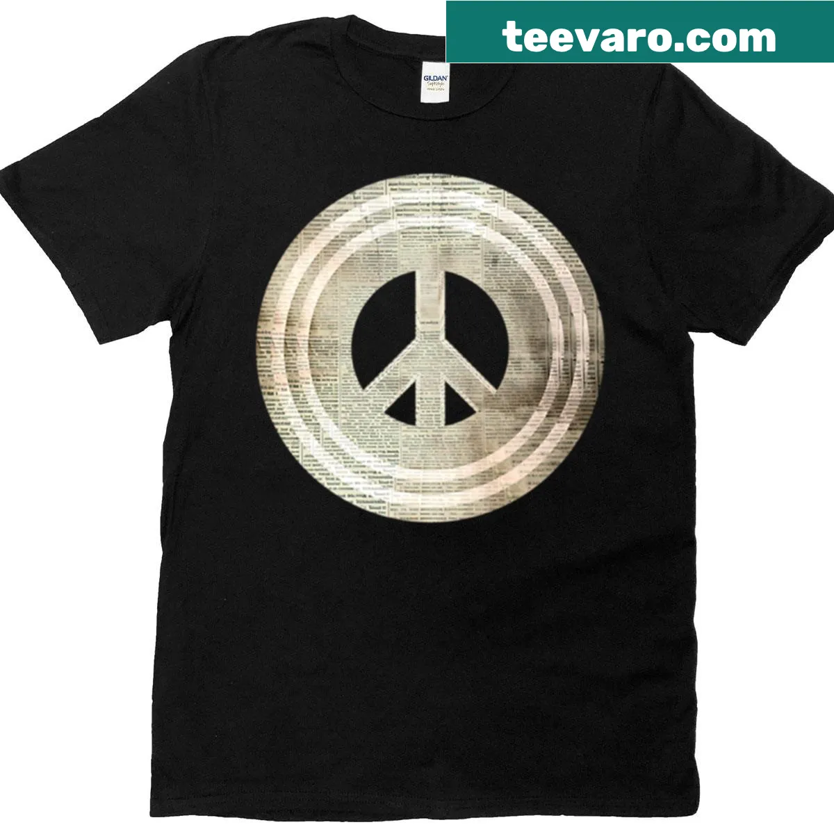 T-shirt featuring a collage of peace symbols in a creative design — on a men's t-shirt