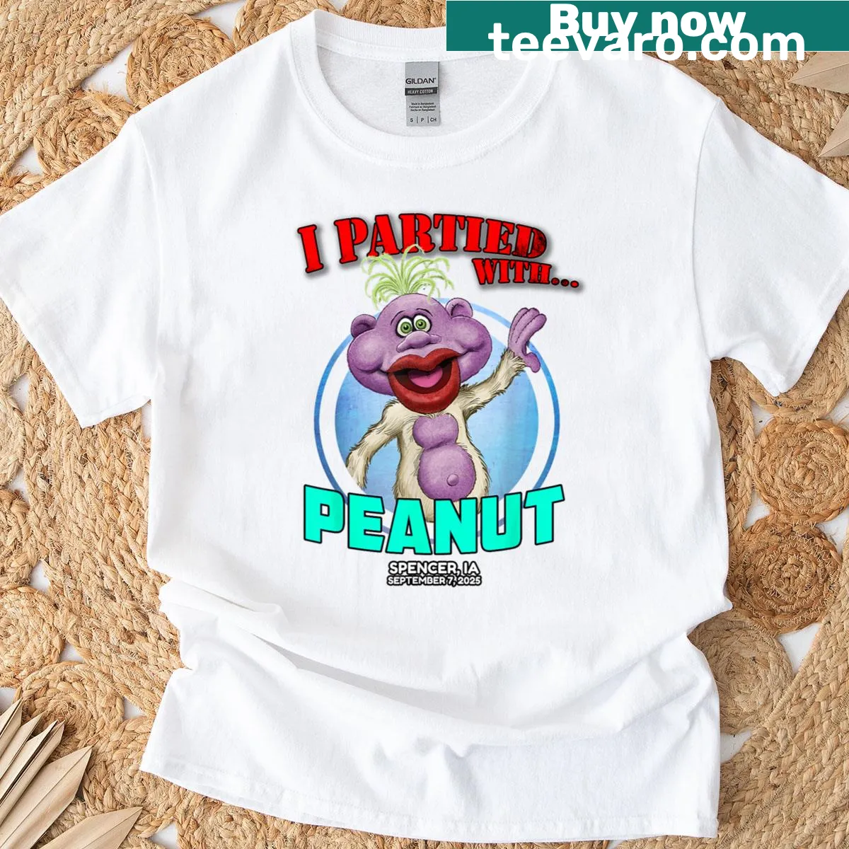 Retro design featuring 'Peanut Spencer Ia 2025' text — on a men's t-shirt