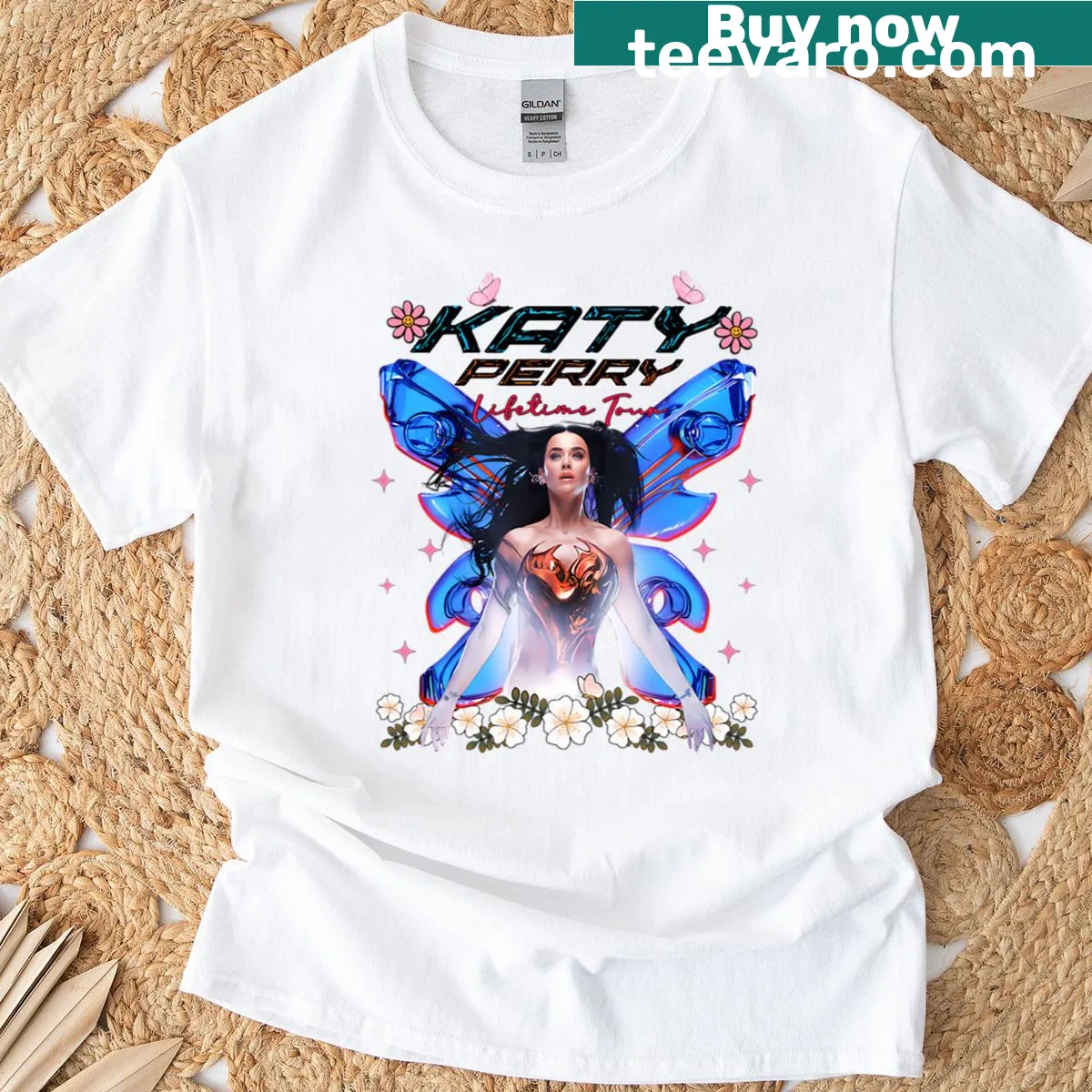 T-shirt promoting the Perry Tour 2025 in bold typography. — on a men's t-shirt