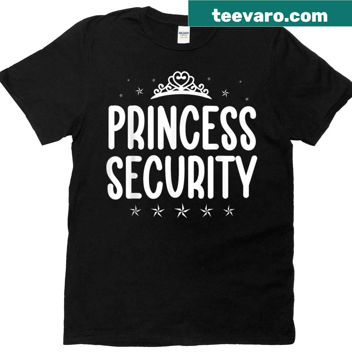 Halloween-themed t-shirt for dads with 'Princess Security' graphic — on a men's t-shirt