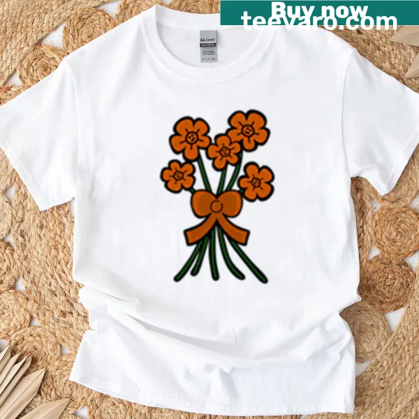 Illustrated design of pumpkins and flowers for an autumn-themed t-shirt.