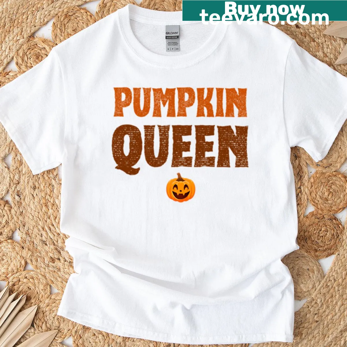 Oversized T-shirt featuring a whimsical pumpkin queen design — on a men's t-shirt
