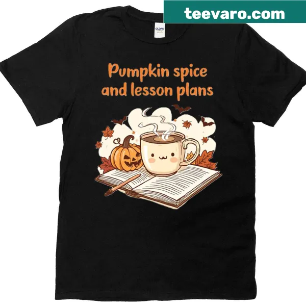 Cute Halloween teacher T-shirt with pumpkin spice and lesson plans illustration