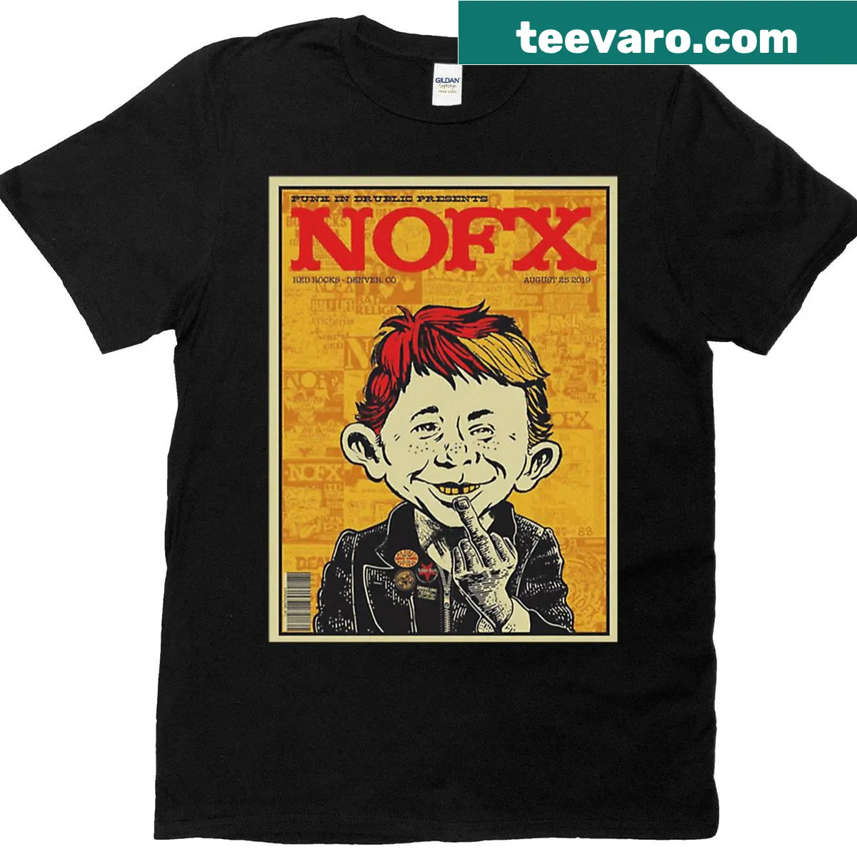 Vintage band logo t-shirt representing punk rock music culture — on a men's t-shirt