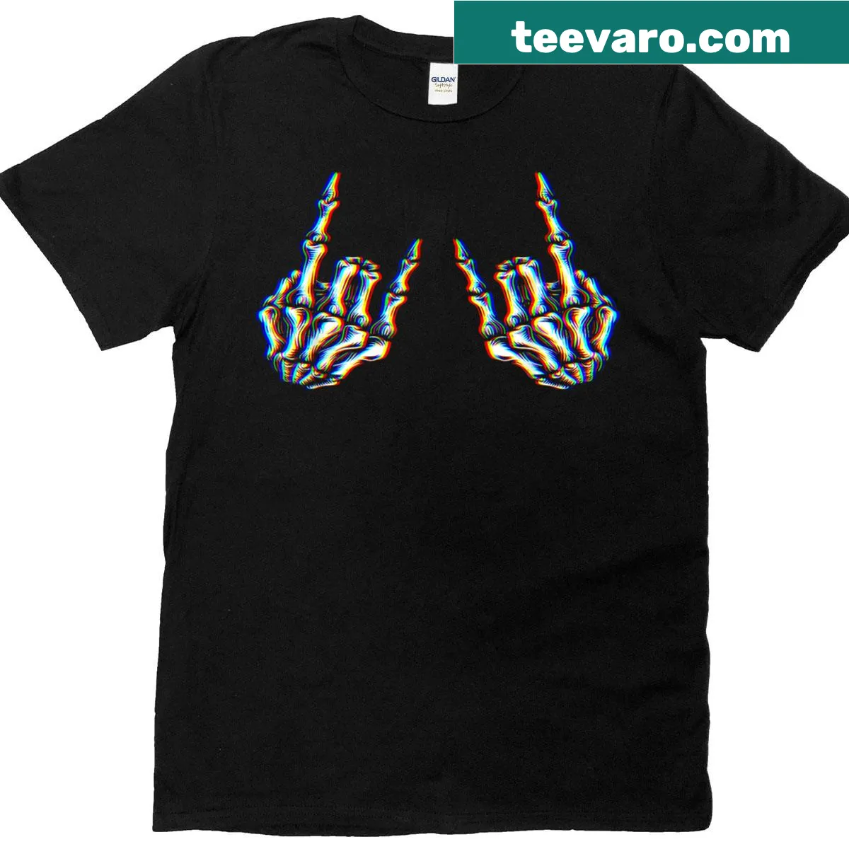 Psychedelic skeleton rock star illustration on a T-shirt — on a men's t-shirt