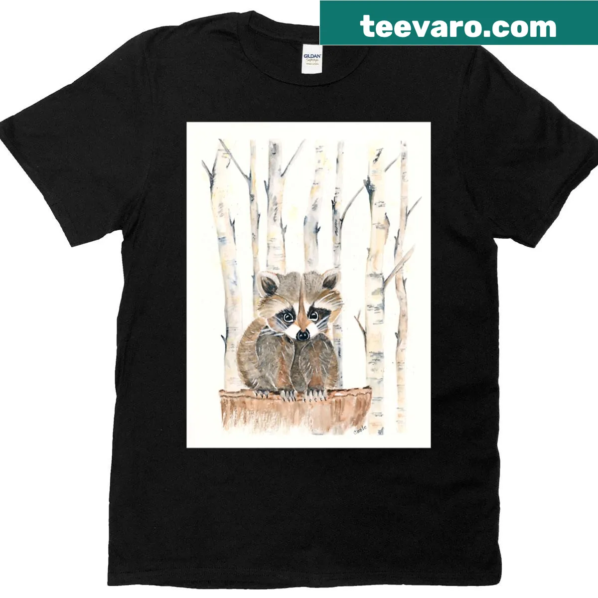 Adorable raccoon graphic on a T-shirt — on a men's t-shirt