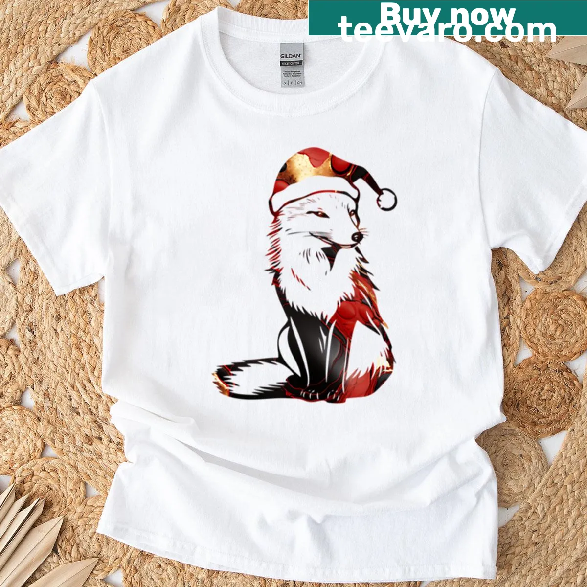 T-shirt featuring an artistic red fox illustration with marble textures — on a men's t-shirt