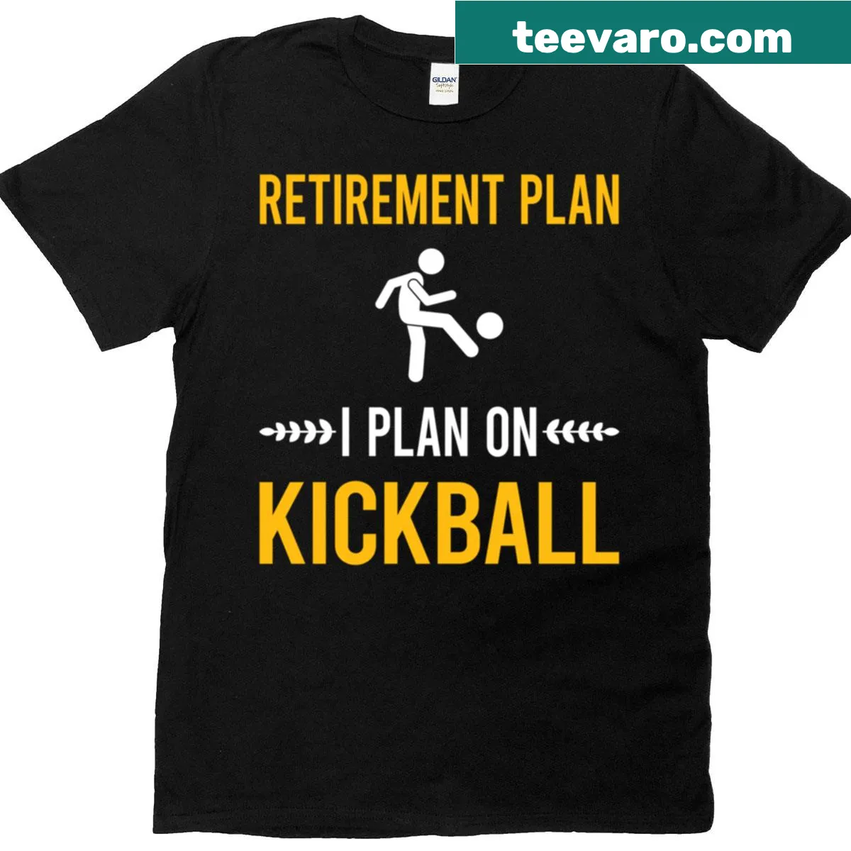 Kickball retirement t-shirt with humorous graphic design — on a men's t-shirt