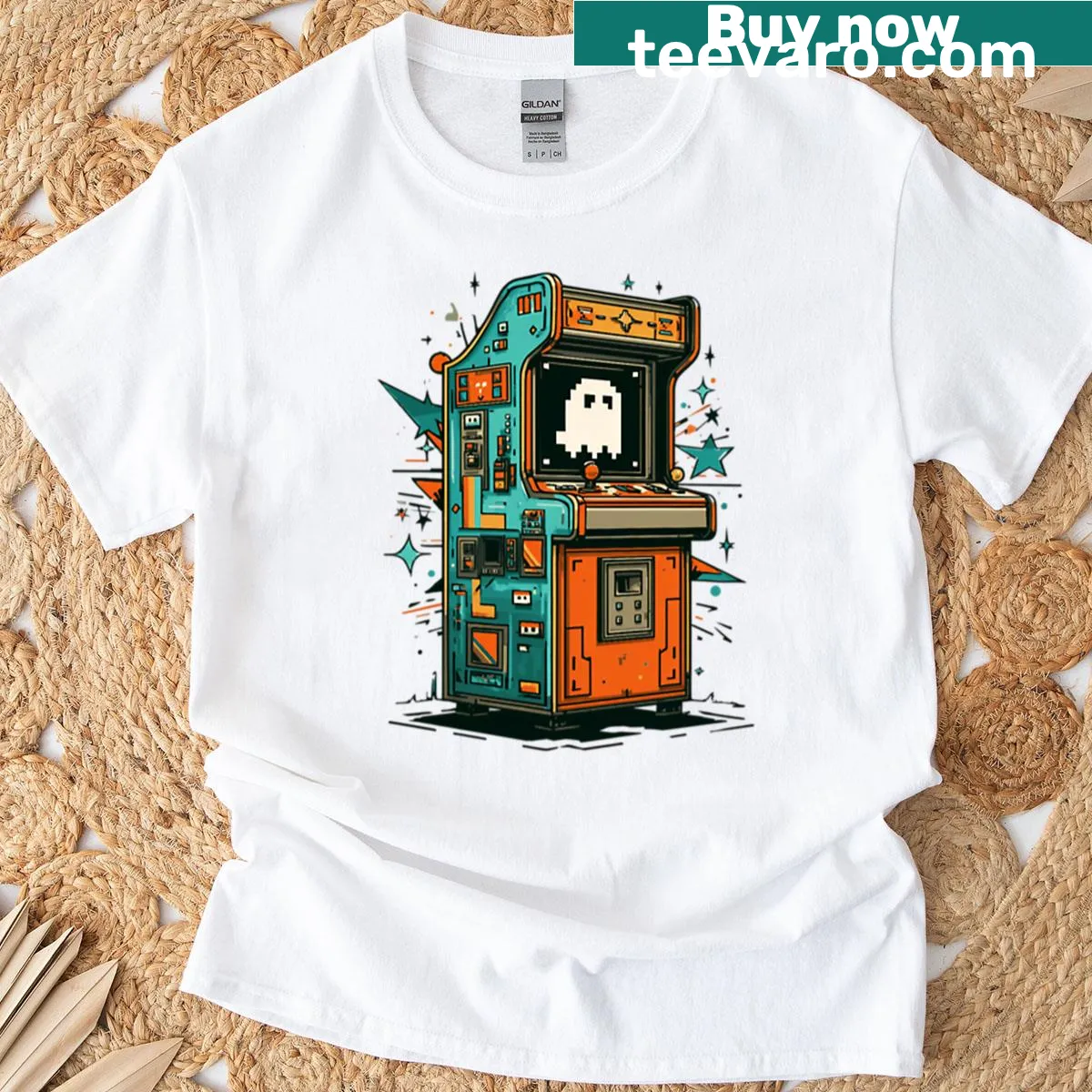 T-shirt featuring a vintage arcade machine and 8-bit graphics for gamers — on a men's t-shirt