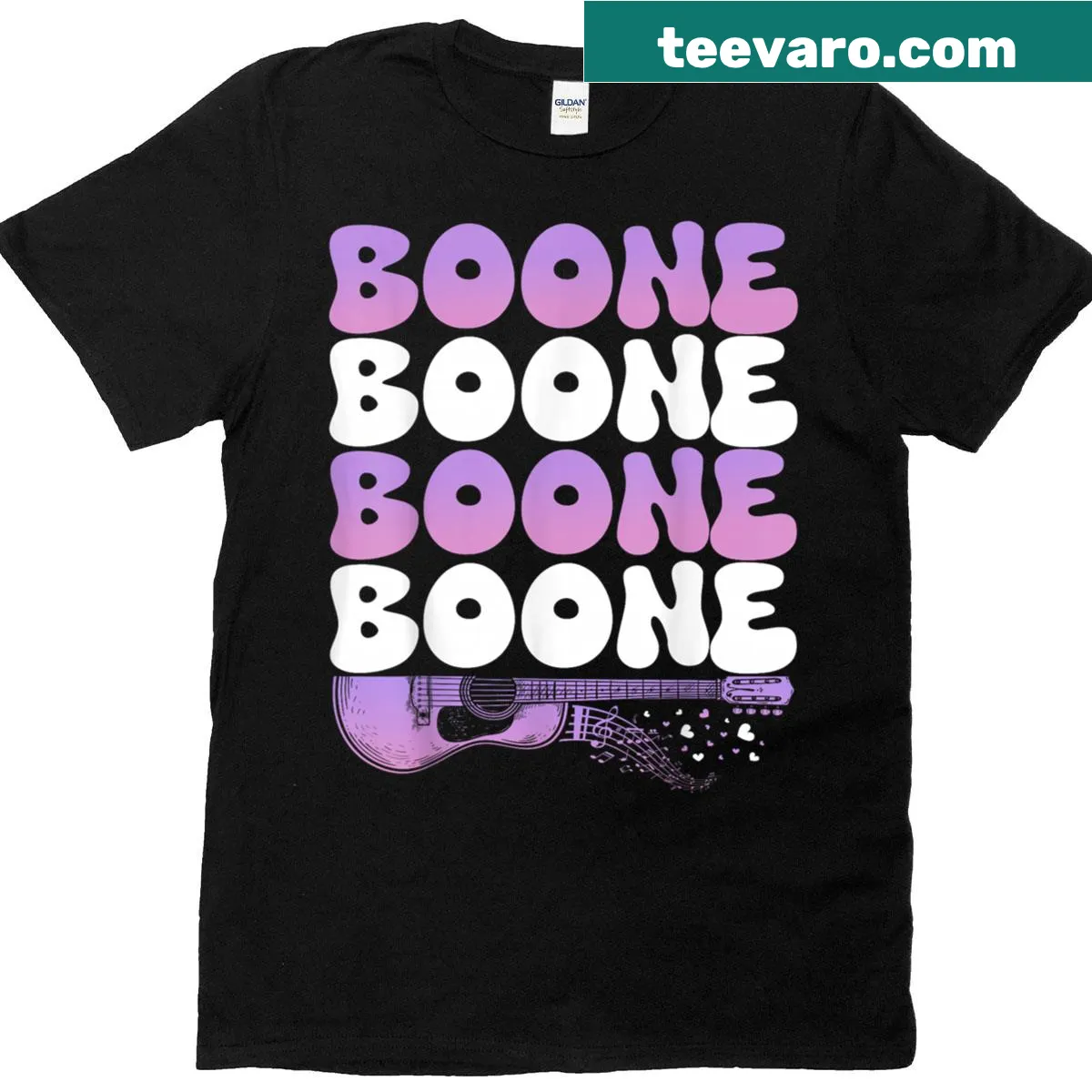 Personalized retro Boone name t-shirt with 80s design. — on a men's t-shirt