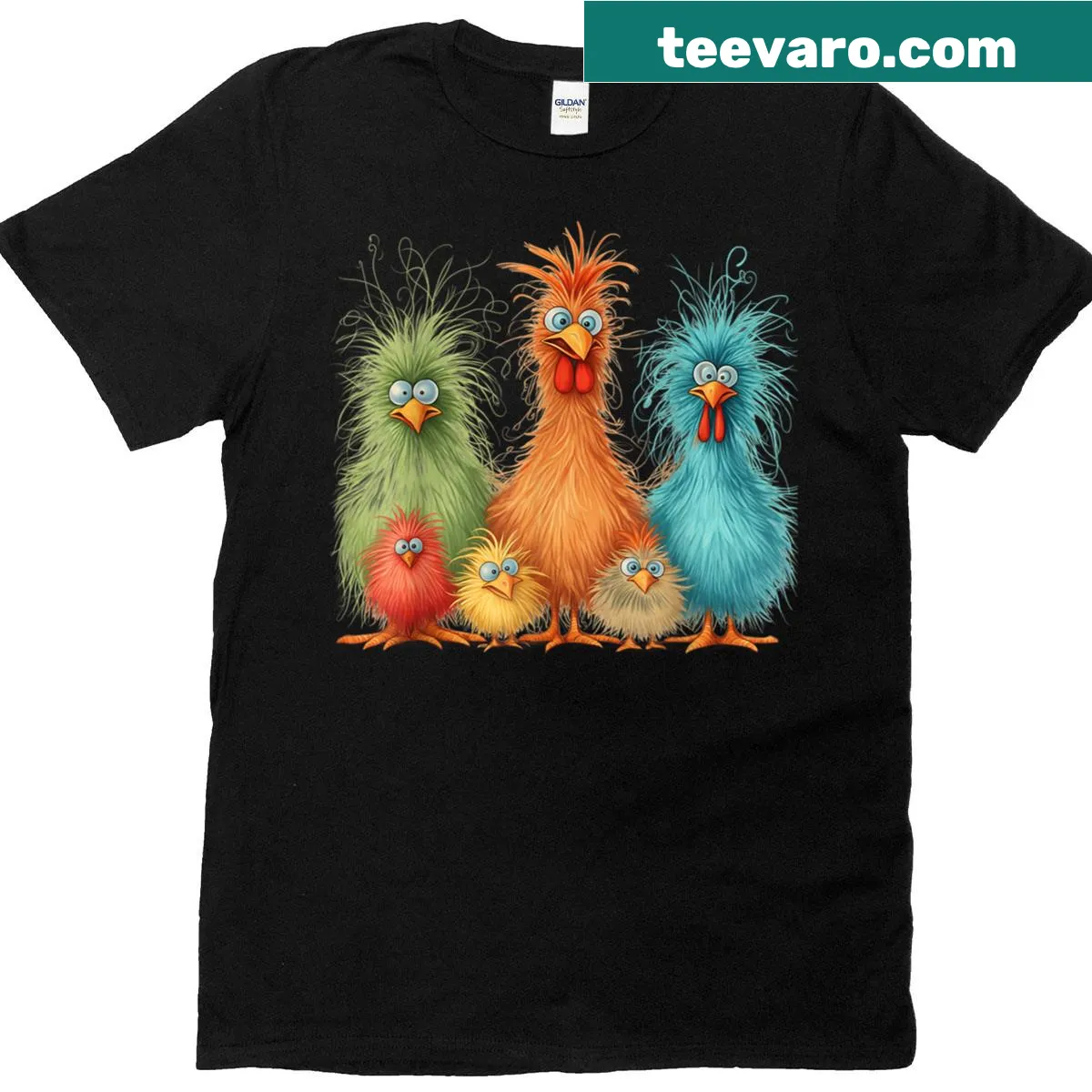 Funny chicken cartoon graphic T-shirt for all ages — on a men's t-shirt