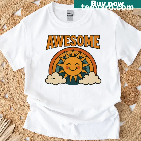T-shirt with a stylized retro sun graphic for a nostalgic vibe