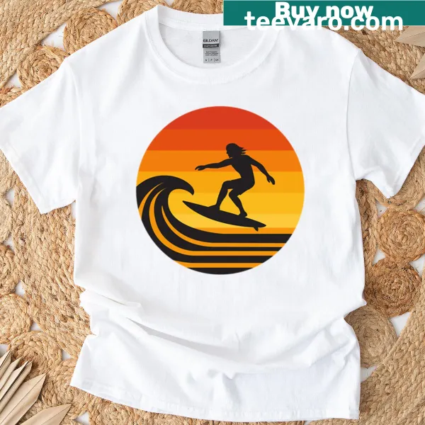 Playful typography t-shirt with the phrase 'Ride The Waves'