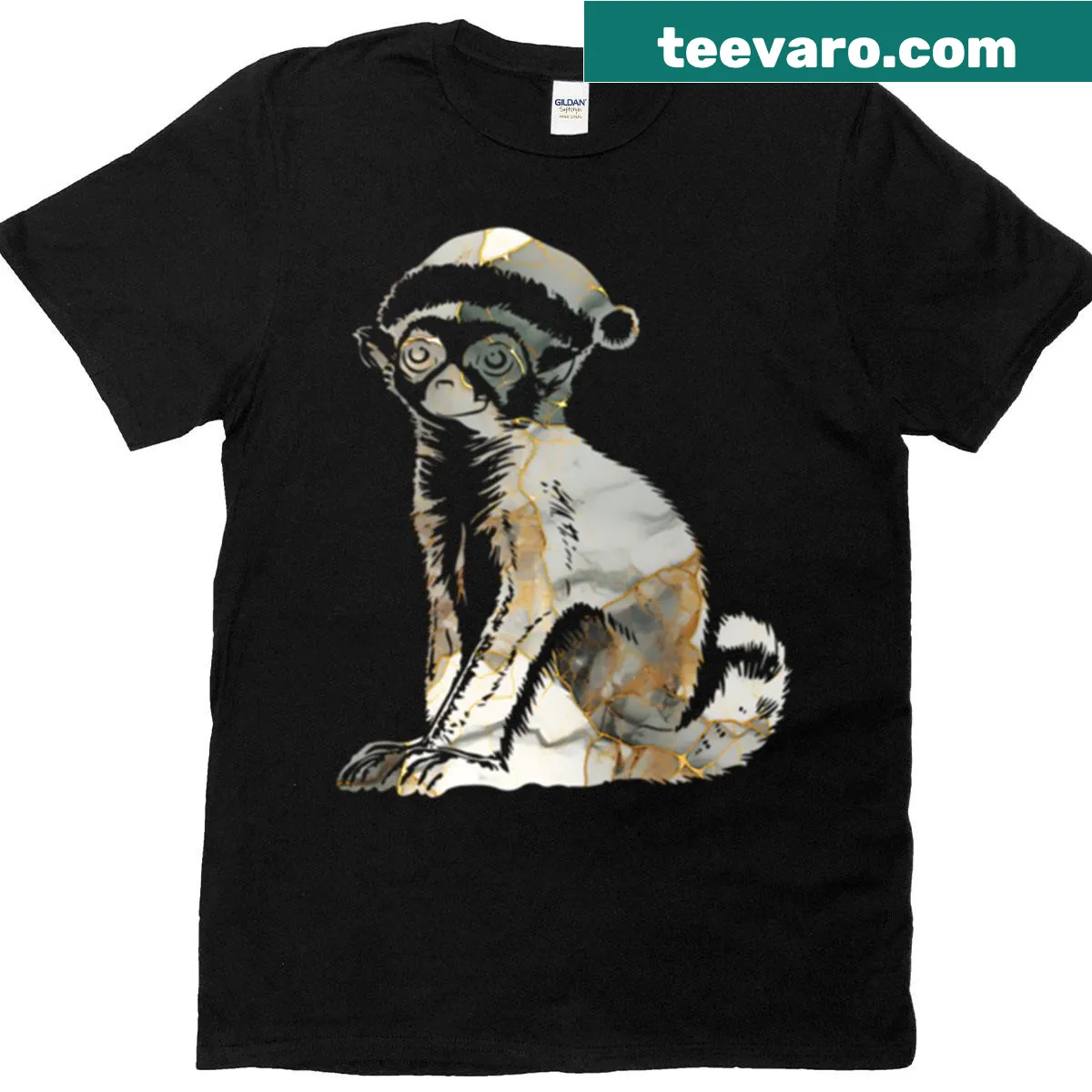 Artistic marble design of a ring-tailed lemur on a t-shirt — on a men's t-shirt