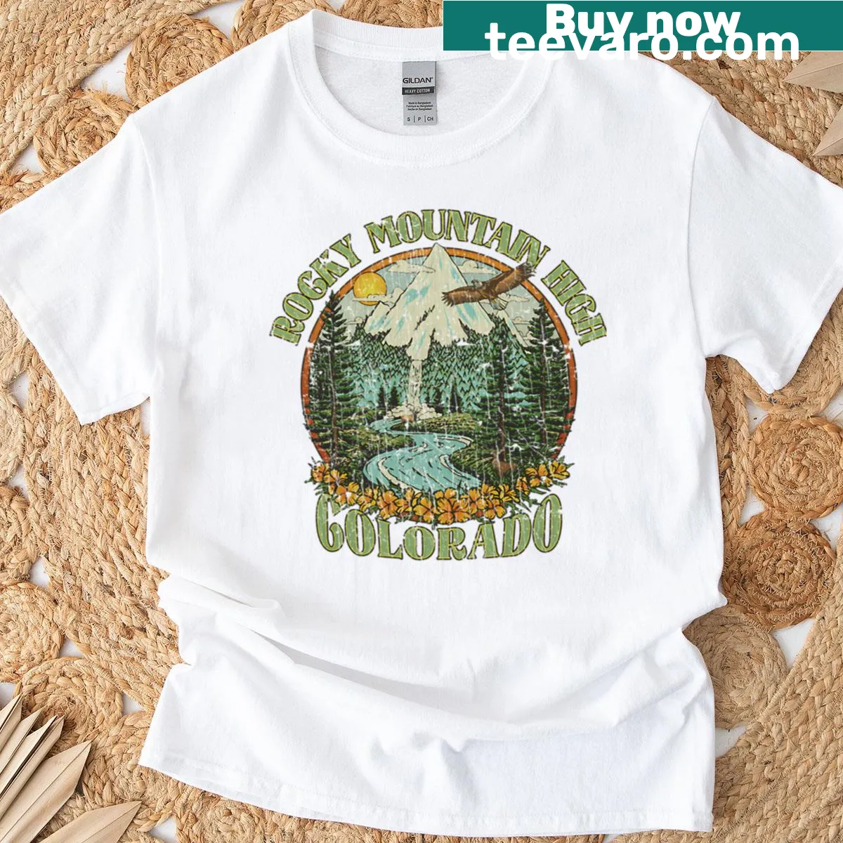 T-shirt featuring a Rocky Mountain graphic honoring Colorado pride — on a men's t-shirt