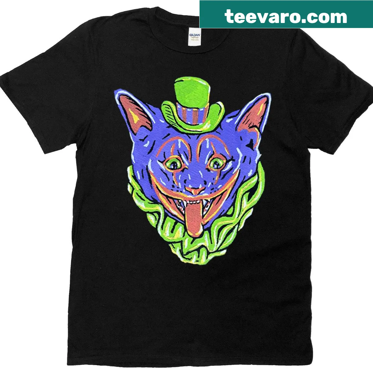 Illustrated design of a creepy clown cat for Halloween — on a men's t-shirt