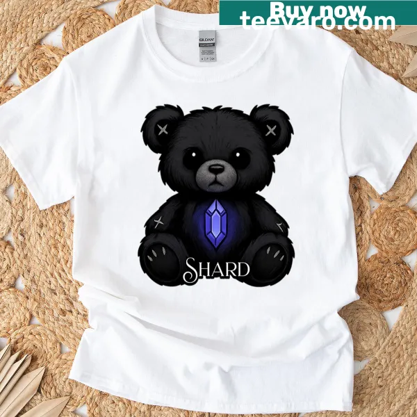 Oversized T-shirt featuring a teddy bear with gothic and glowing gem designs.