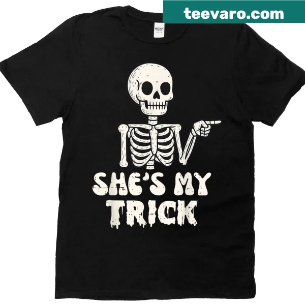 Couples T-shirt with skeleton graphic for Halloween matching costume.