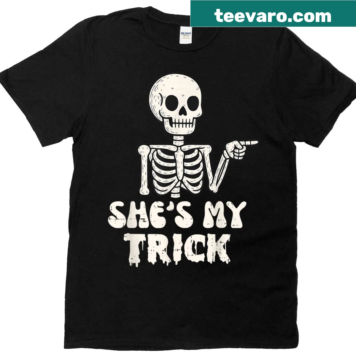 Couples T-shirt with skeleton graphic for Halloween matching costume. — on a men's t-shirt