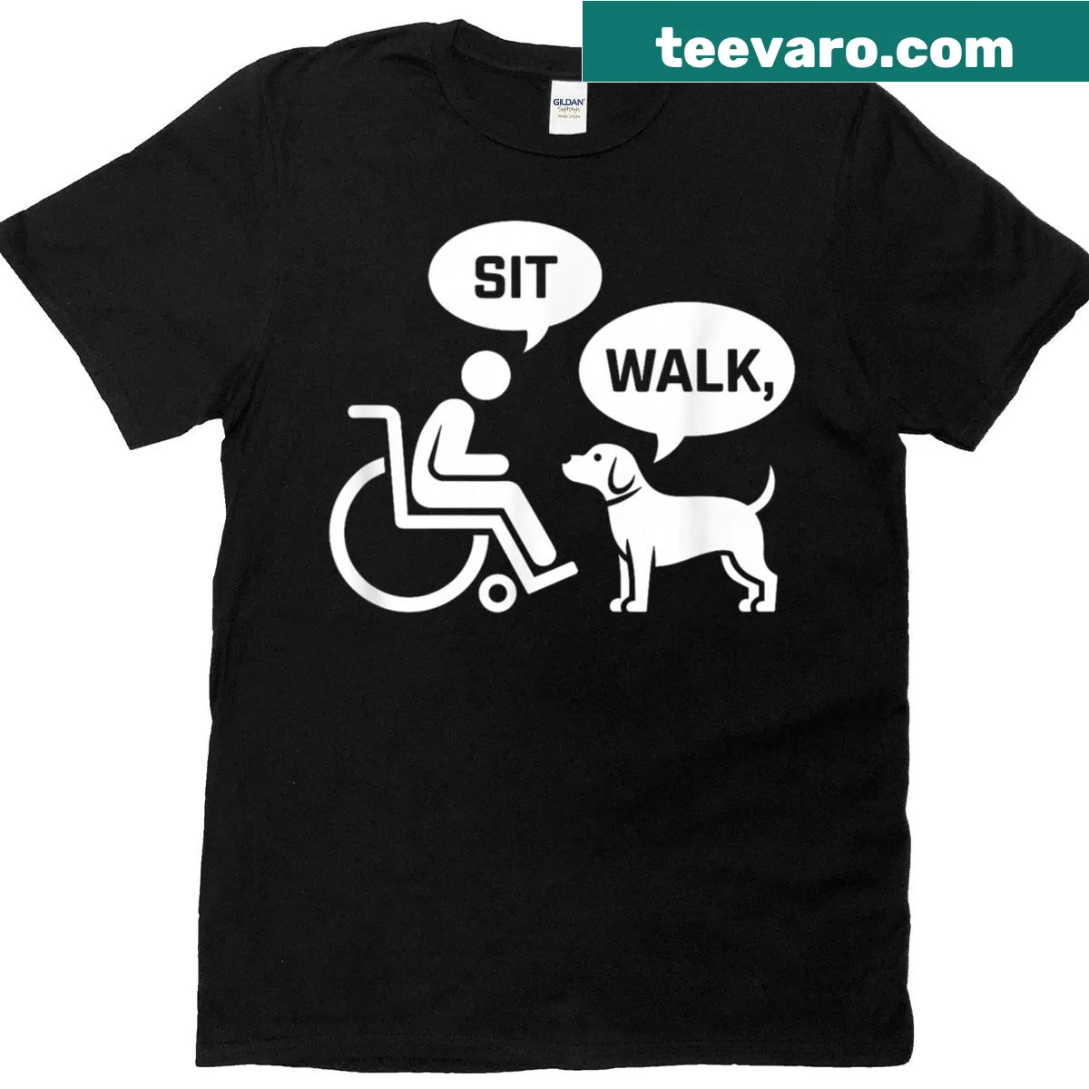 Humorous dog-themed T-shirt for wheelchair users with a playful design — on a men's t-shirt