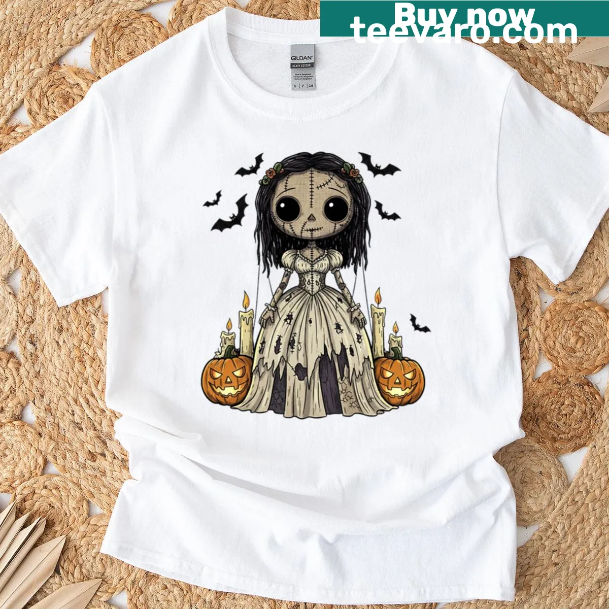 Eerie skeleton pumpkin graphic T-shirt for Halloween — on a men's t-shirt