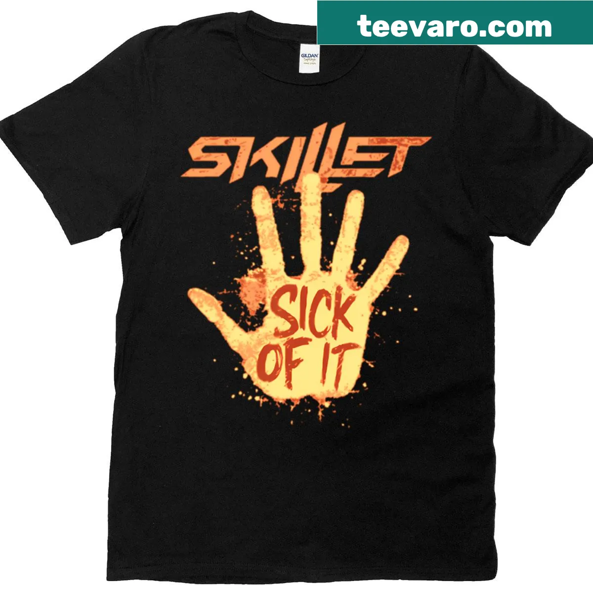 Skillet band logo graphic on t-shirt — on a men's t-shirt