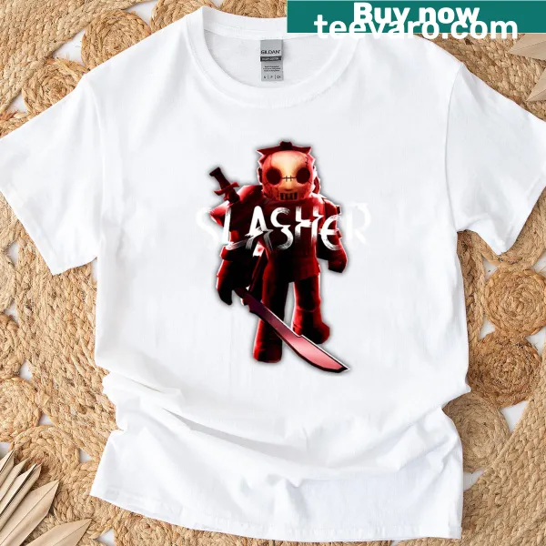 Graphic featuring slasher horror elements on a t-shirt