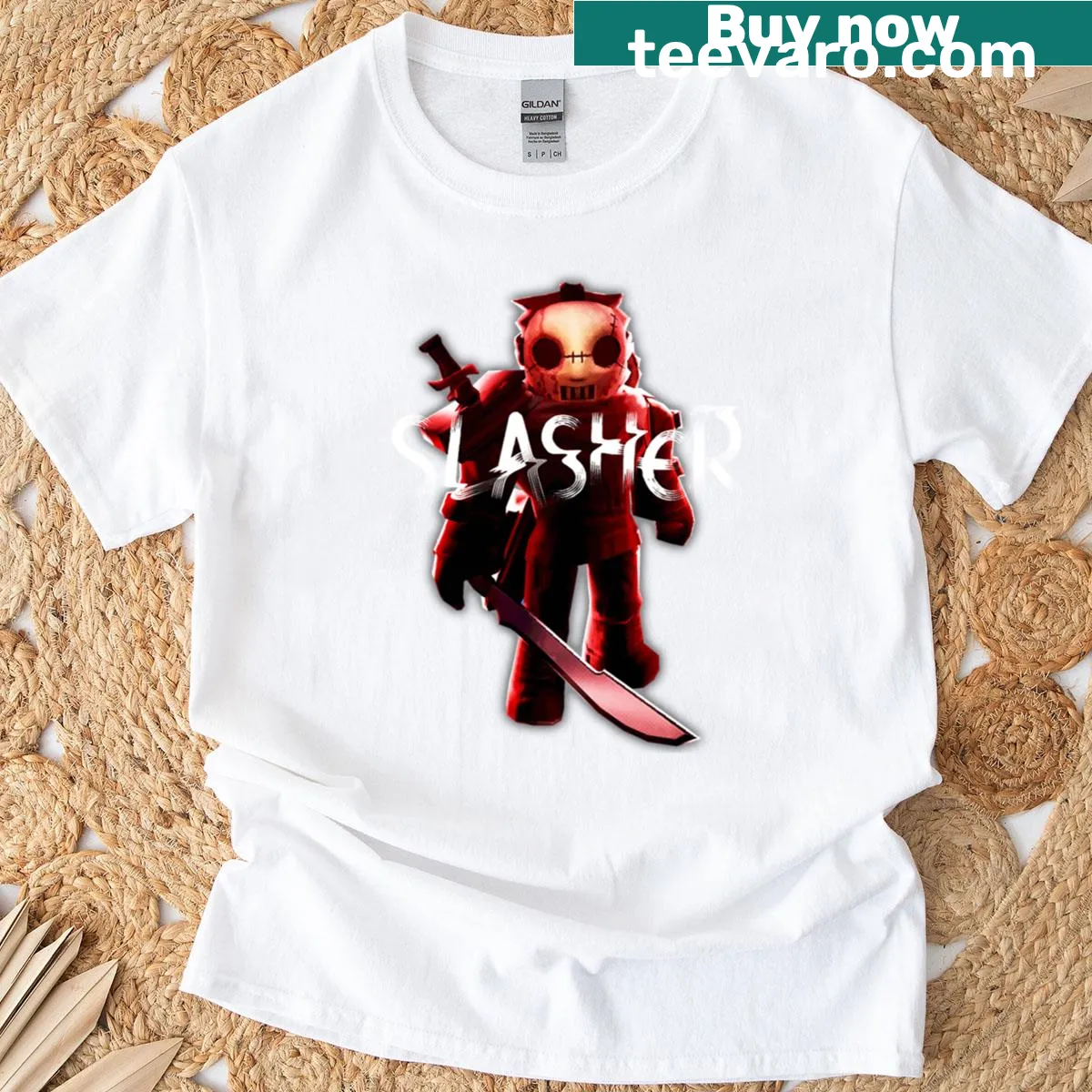 Graphic featuring slasher horror elements on a t-shirt — on a men's t-shirt