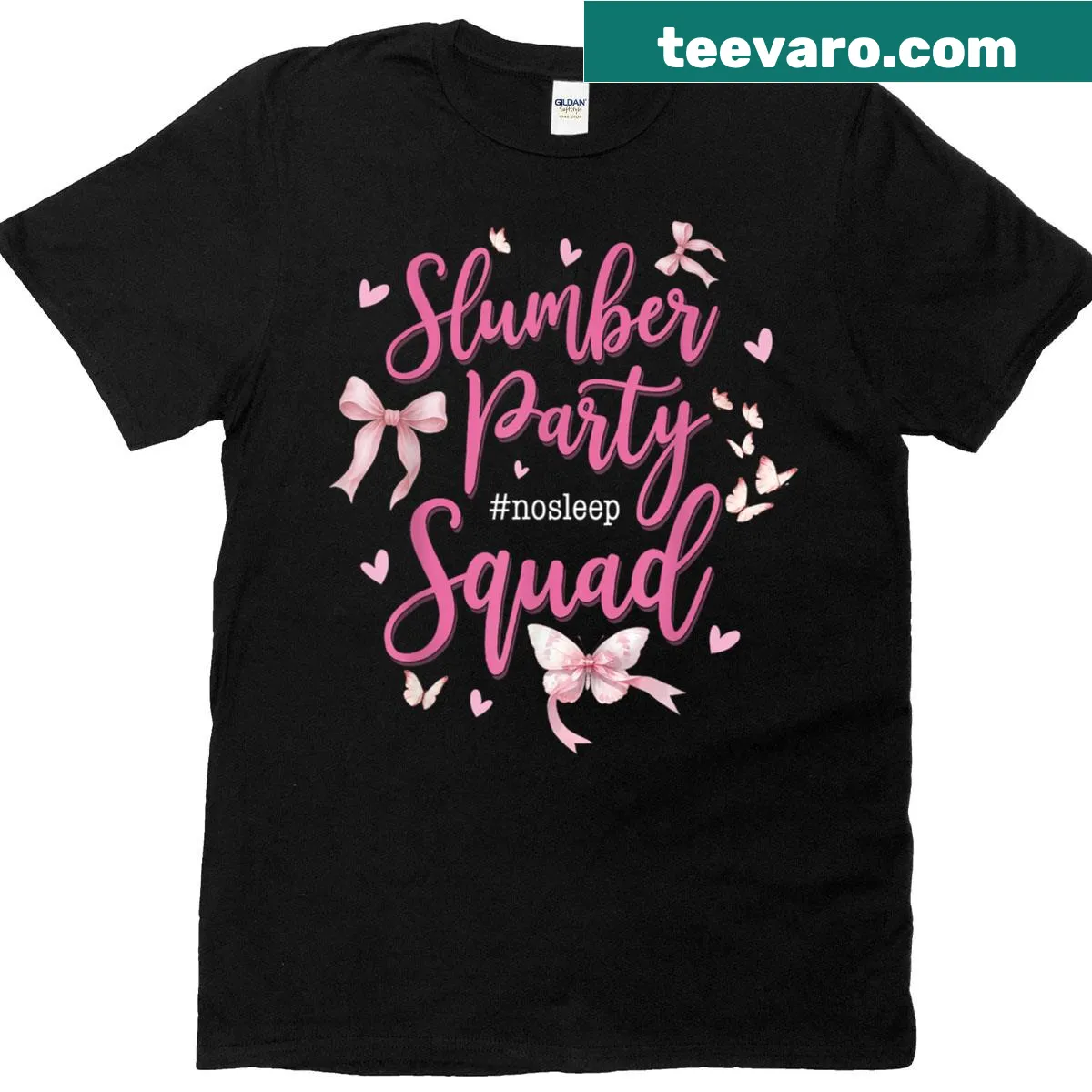 Typography design saying 'No Sleep' with a pink bow on t-shirt — on a men's t-shirt