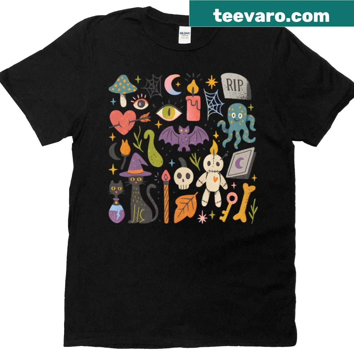 T-shirt featuring cottagecore magic elements for Halloween — on a men's t-shirt