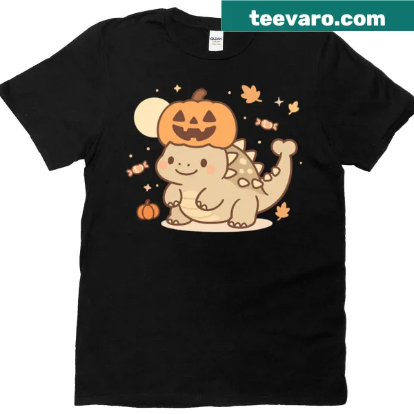 Cute Stegosaurus design with pumpkins for Halloween