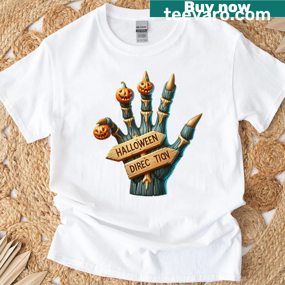 Quirky Halloween address text graphic on a t-shirt — on a men's t-shirt