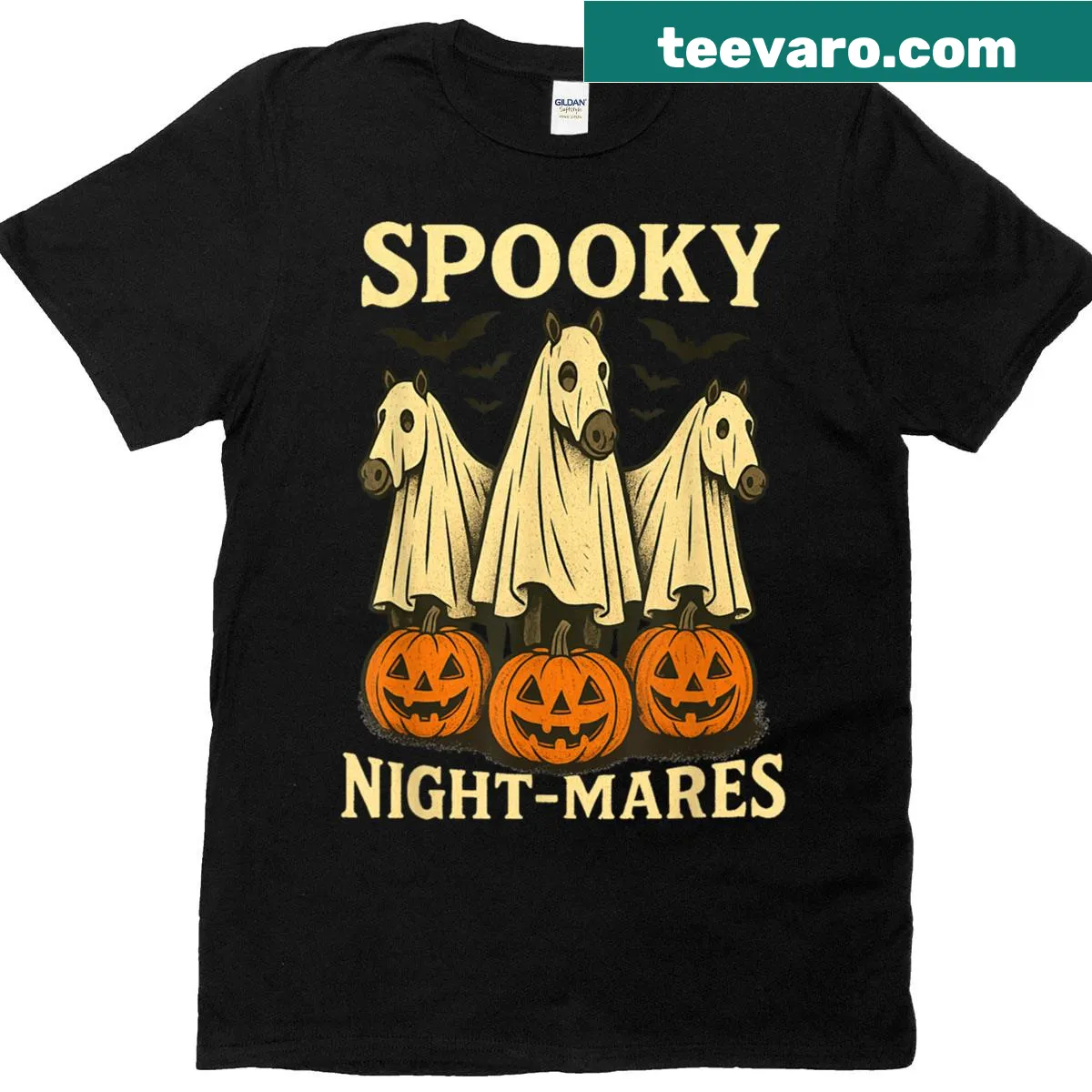 Funny Halloween shirt with ghost horse and night-mares design — on a men's t-shirt