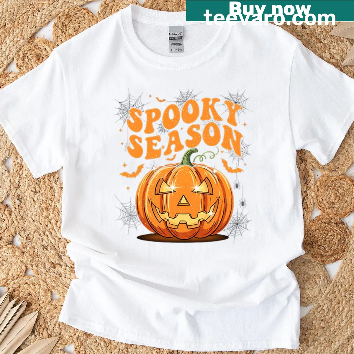 Jack-o-lantern T-shirt celebrating the spooky season — on a men's t-shirt