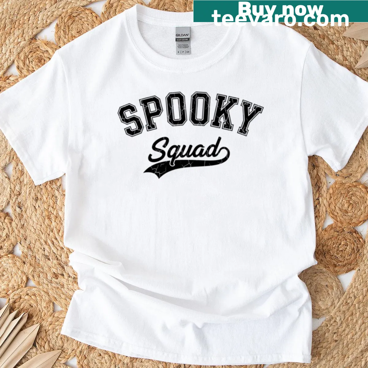 Retro-style Halloween group graphic for friends on an oversized t-shirt — on a men's t-shirt