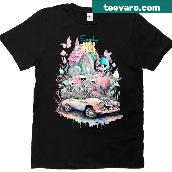 Playful Halloween-themed T-shirt with spooky graphics