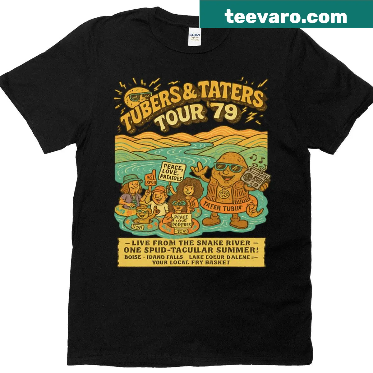 Cartoon-style t-shirt featuring a whimsical potato theme — on a men's t-shirt