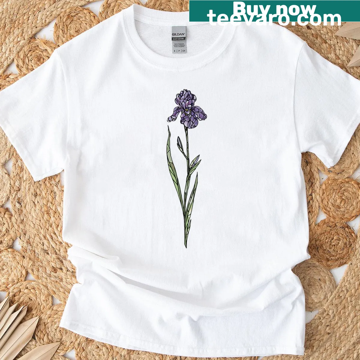 Stained glass iris flower design shirt — on a men's t-shirt