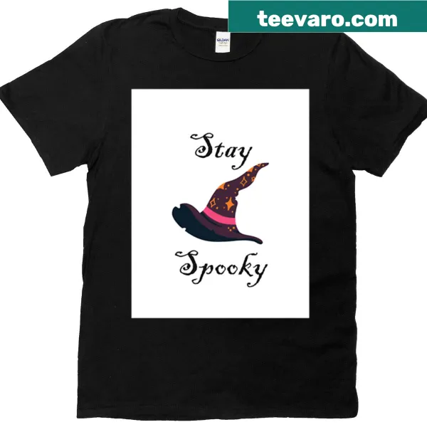 Cute cartoon witch hat design on Halloween-themed shirt