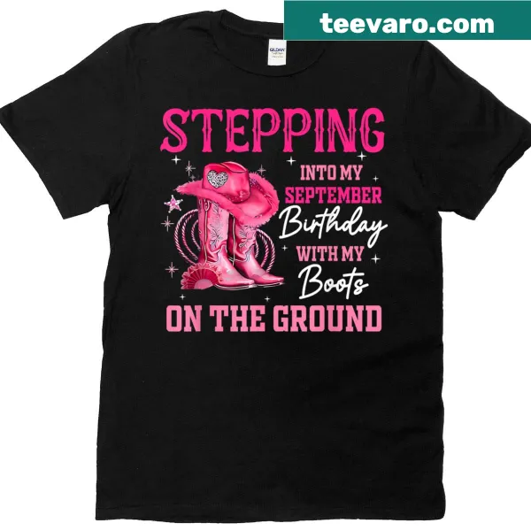 September birthday shirt featuring cowgirl boots illustration